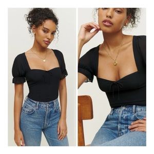 Reformation Black Puff Sleeve Blouse